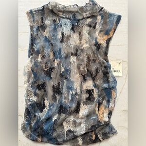 Free People Abstract Sleeveless Blouse in Blue and Black